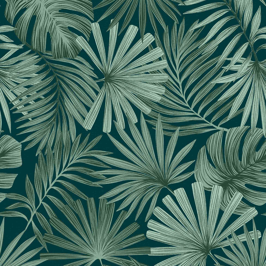 Malawi Vert - Voksdug med grafisk palmebladsmønster, mønster