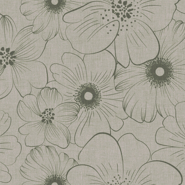 Mare Grå – Voksdug med blomsterprint og hørlook, mønster