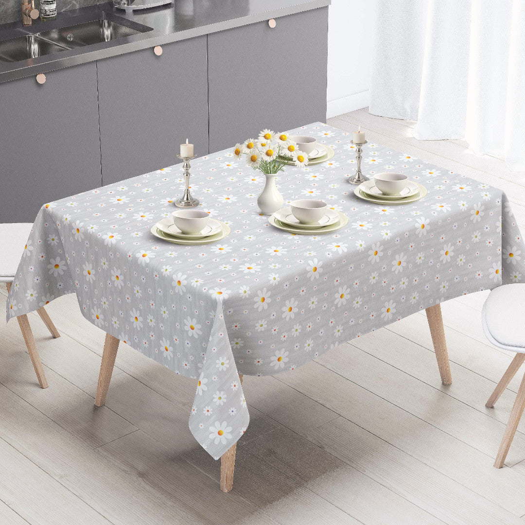 Marguerite – Grå voksdug med hvide margueritter, miljø