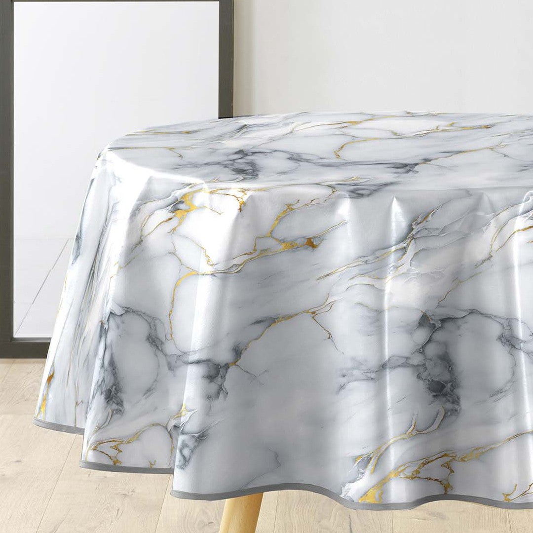 Marquina – Rund voksdug Ø 155 cm med marmormønster og metallic
