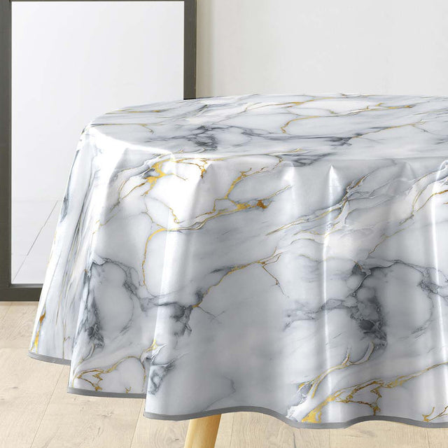 Marquina – Rund voksdug Ø 155 cm med marmormønster og metallic