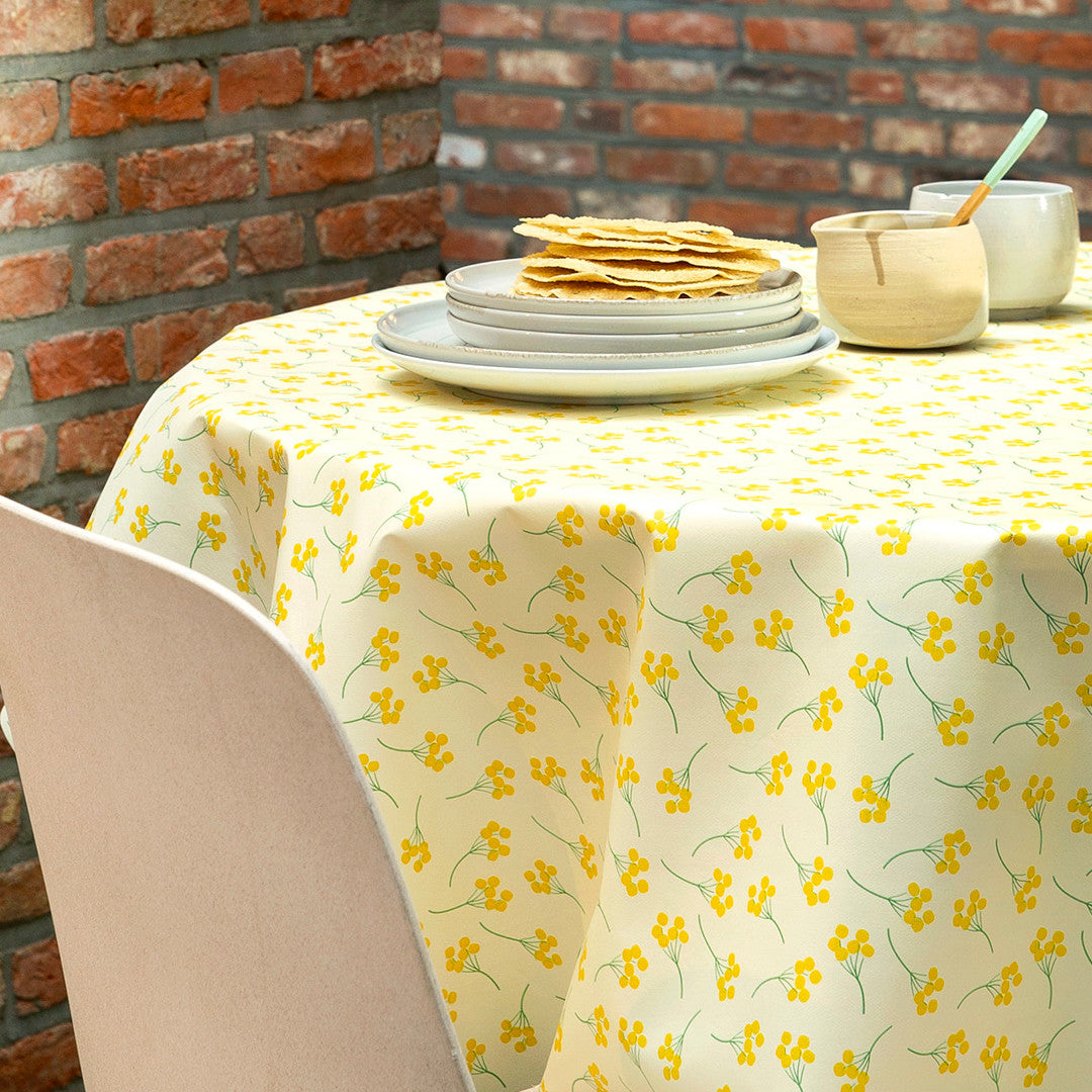 Mimosi Vanilla - Captain Cook voksdug med små grafiske blomster, hjørne