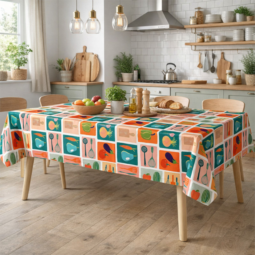 Minestrone Multico – Farverig voksdug med køkkenmotiver, miljø