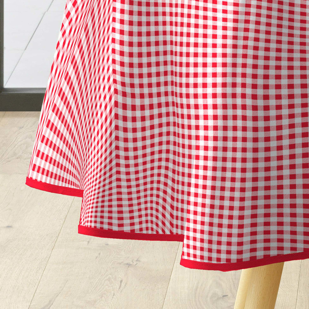 Mini Vichy Rød - Rund voksdug med tern, Ø 155 cm, kant