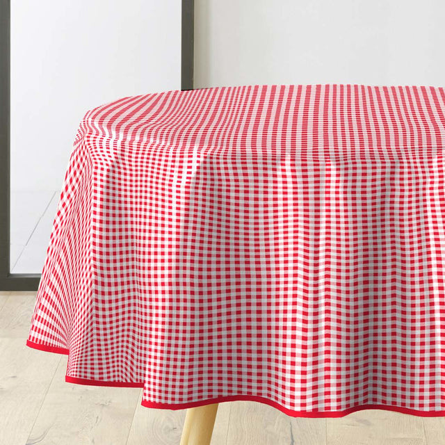 Mini Vichy Rød - Rund voksdug med tern, Ø 155 cm