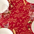Naelle Rød/Guld - Juledug med gyldne blade, 140 x 240 cm, nærbillede