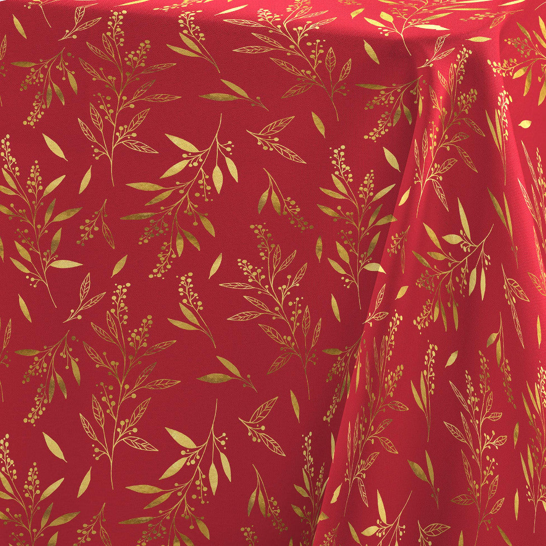 Naelle Rød/Guld - Juledug med gyldne blade, 140 x 240 cm, mønster