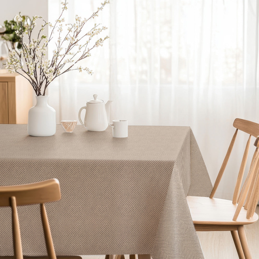 Nagore Beige – Akryldug med klassisk sildebensmønster, hjørne