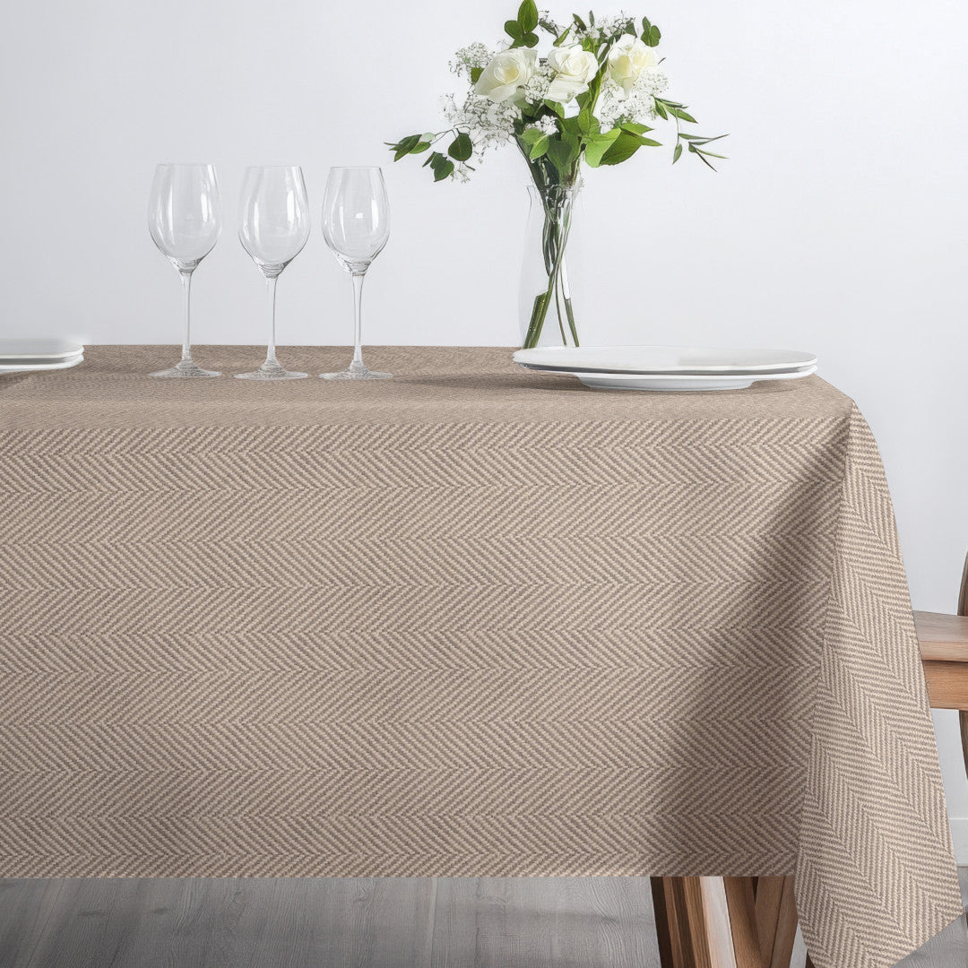 Nagore Beige – Akryldug med klassisk sildebensmønster, side