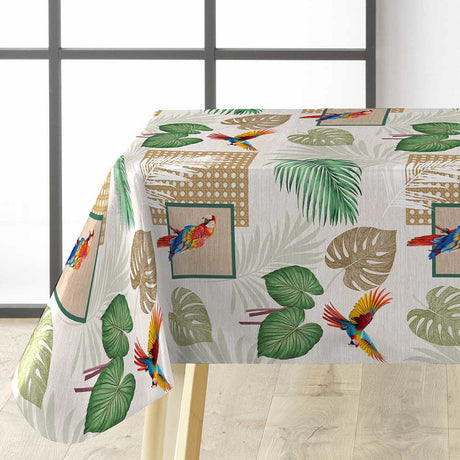 Natis – Tropisk voksdug med papegøjer og palmeblade, hjørne