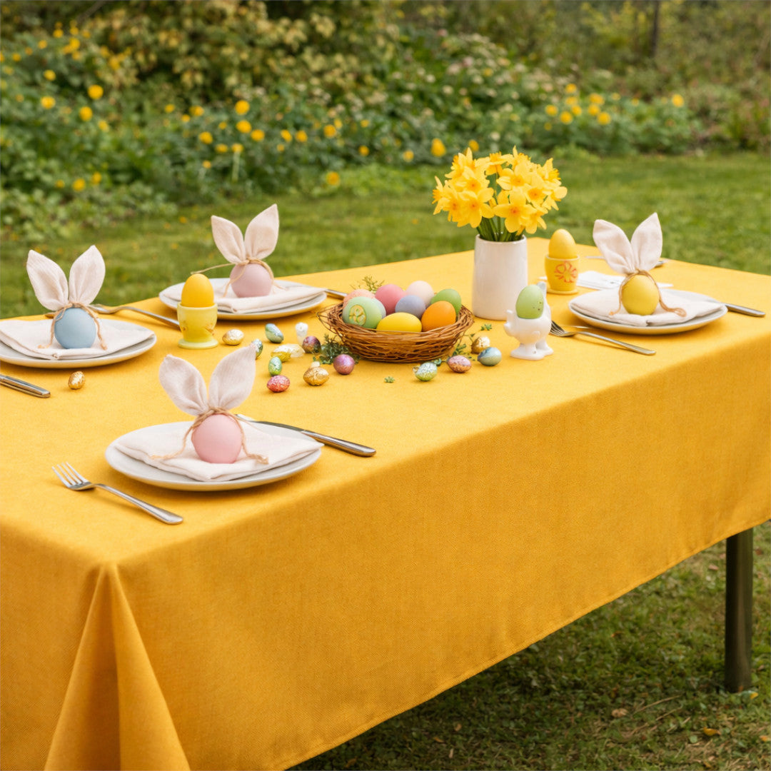 Newton Mustard Påskedug – 140 x 250 cm, forårsmiljø