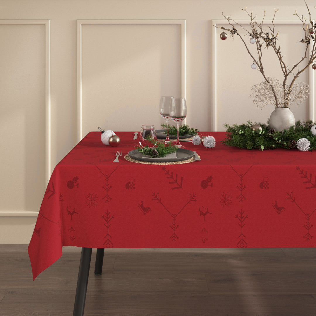 Engholm Noel damaskvævet juledug, rød - 150 x 370 cm