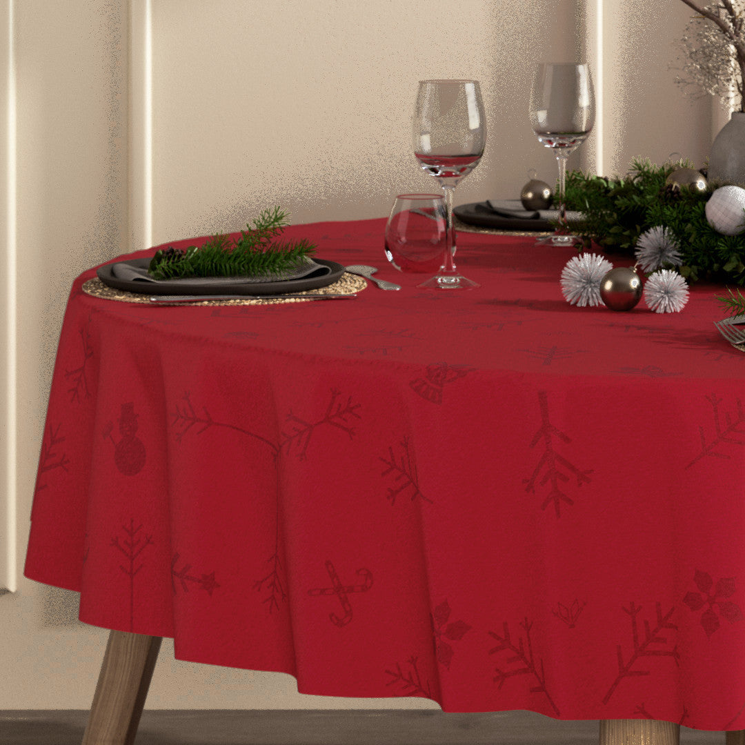 Engholm Noel damaskvævet rund juledug, rød - Ø 250 cm