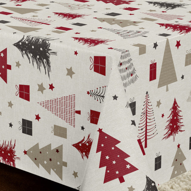 Nordfavn Arbres de Noël – Julevoksdug med juletræer og gaver