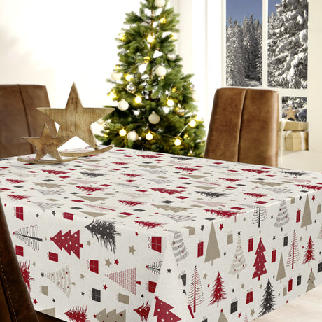 Nordfavn Arbres de Noël – Julevoksdug med juletræer og gaver, miljø