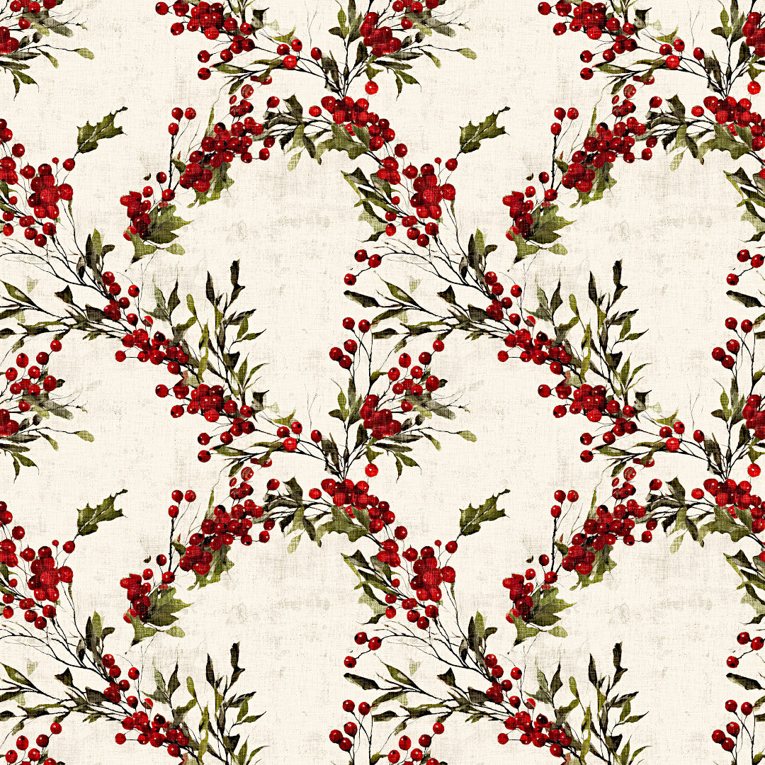 Nordfavn Bessie – Juleakryldug med røde bær og grønne grene, mønster