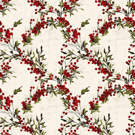 Nordfavn Bessie – Juleakryldug med røde bær og grønne grene, mønster