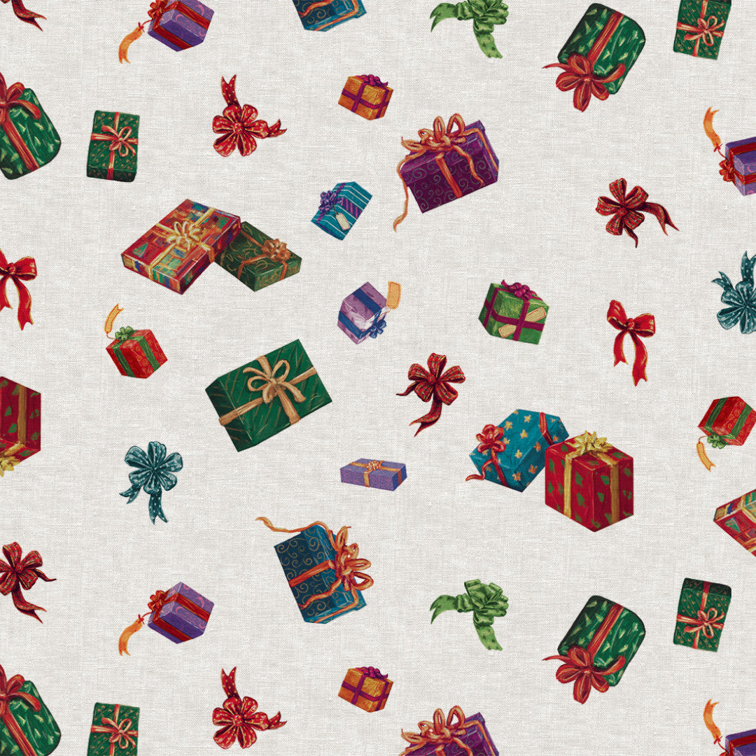 Nordfavn Cadeaux de Noël – Julevoksdug med gaver og lys hørlook, mønster