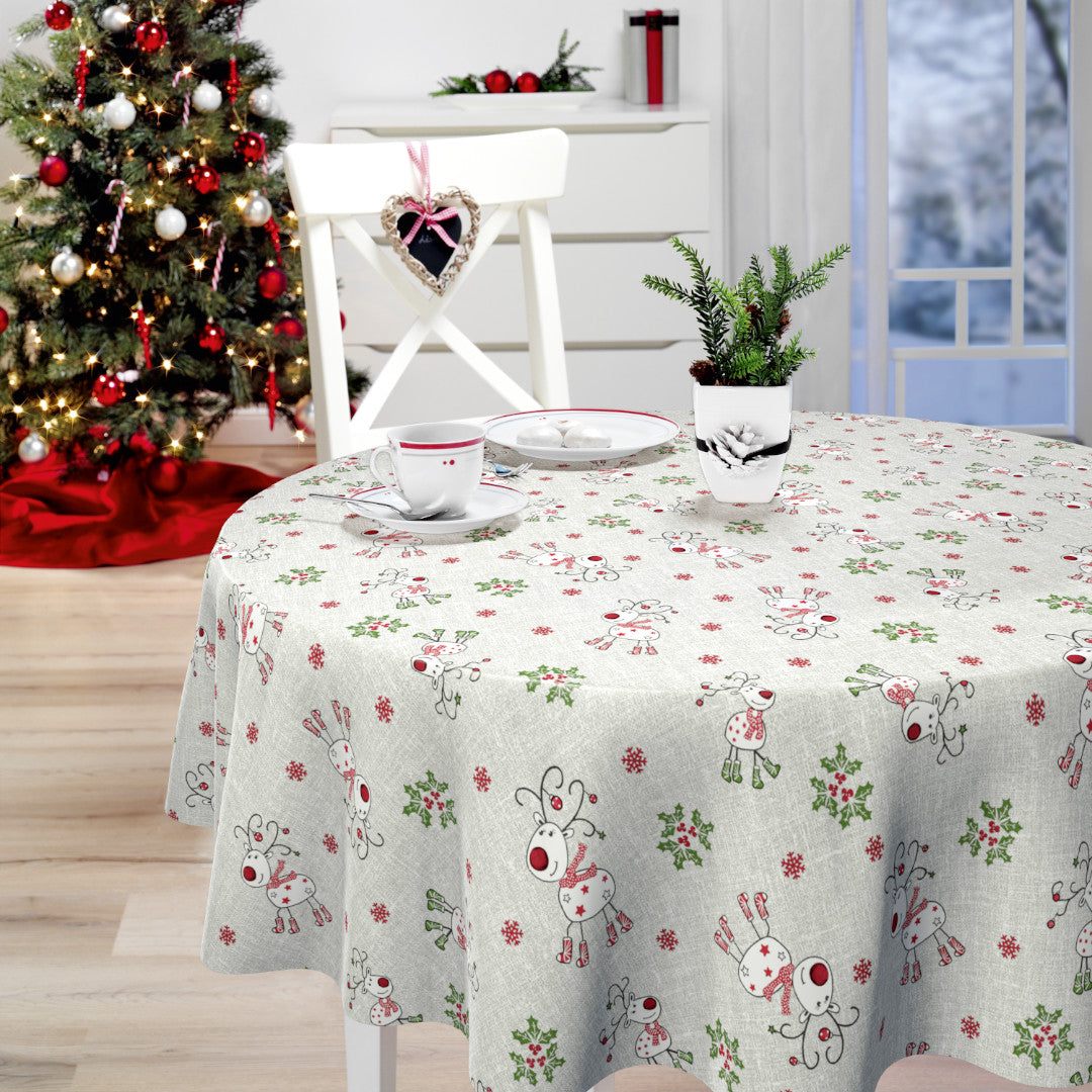 Nordfavn Ciervos Navidad – Rund julevoksdug med søde rensdyr