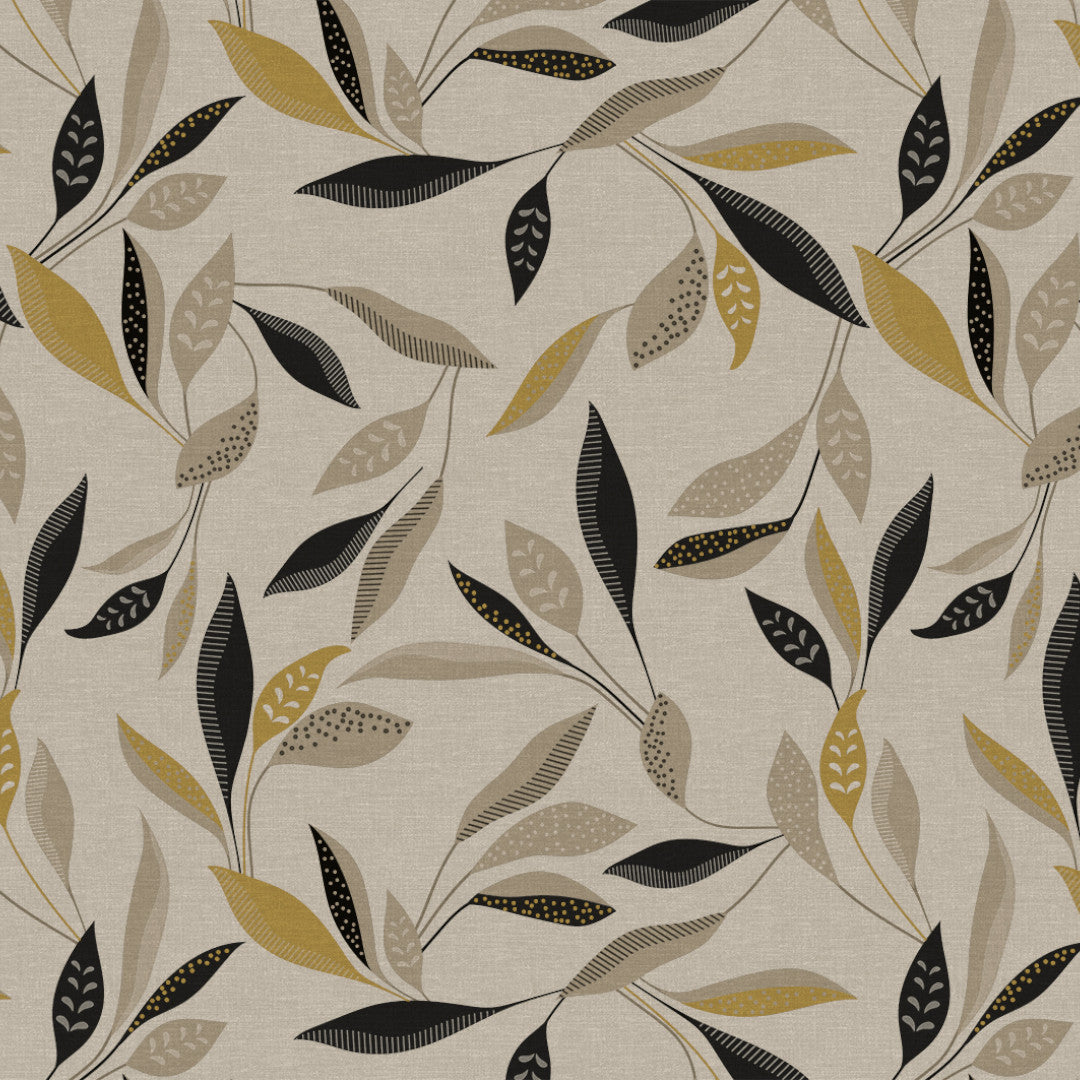 Nordfavn Class Beige - Voksdug med grafisk bladmønster, rund