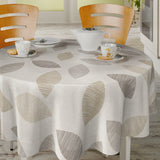 Nordfavn Cocoon Beige - Voksdug med grafisk bladmønster, rund