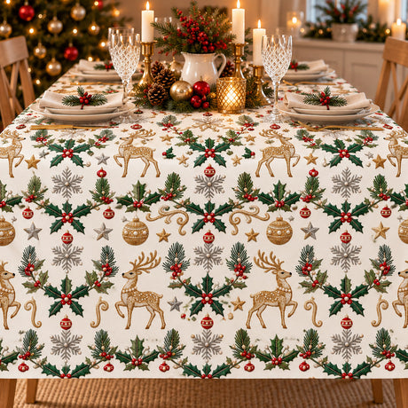 Nordfavn Destello – Akryldug med gyldne rensdyr og klassiske julemotiver, miljø