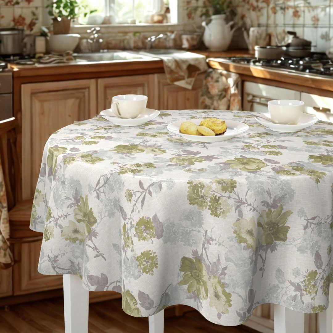 Nordfavn Elisabeth Grøn - Voksdug klassisk blomsterprint, rund