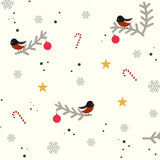 Nordfavn Eve – Juleakryldug med små fugle og grene, nærbillede, mønster