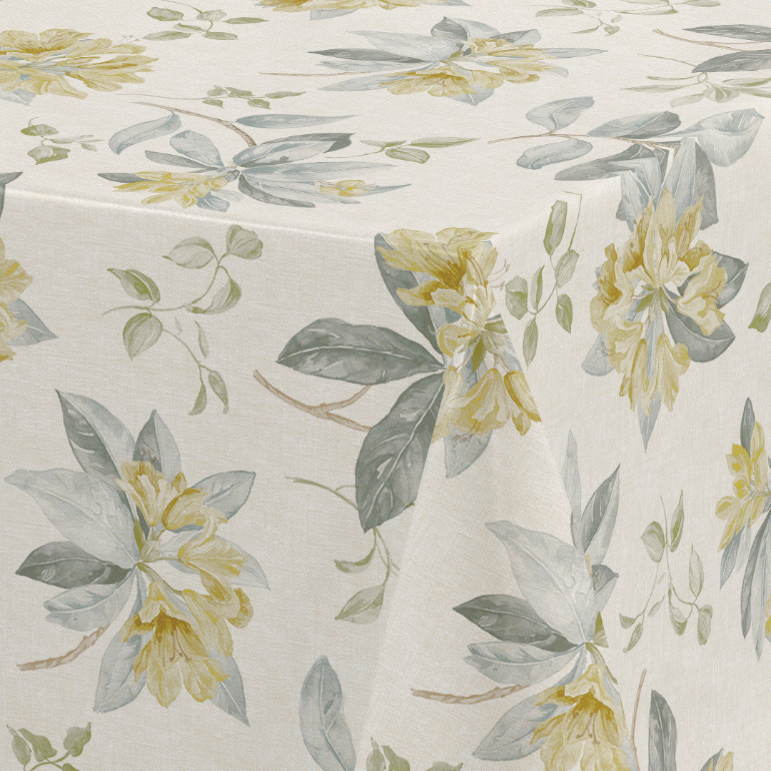 Nordfavn Fruehling Gul - Voksdug med elegant blomsterprint, hjørne