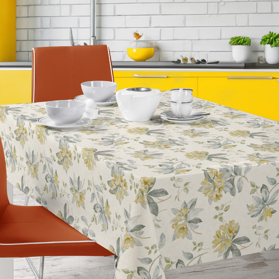 Nordfavn Fruehling Gul - Voksdug med elegant blomsterprint, miljø moderne