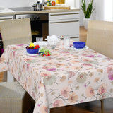 Nordfavn Gerbera Beige – Voksdug med blomster i hørtryk, miljø