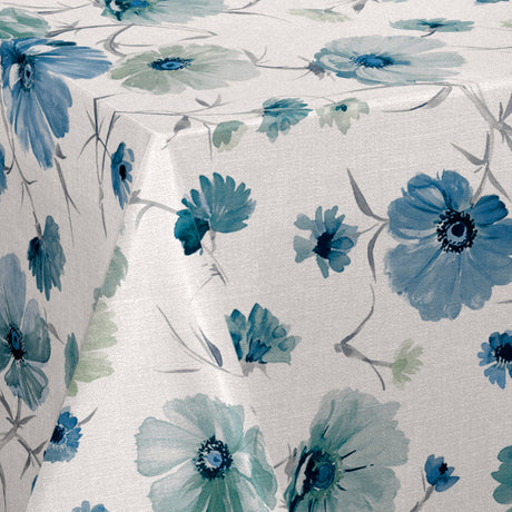 Nordfavn Gerbera Blå – Voksdug med blomsterprint i blå nuancer, hjørne