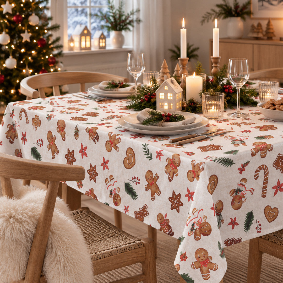 Nordfavn Gingerbread Lys hørlook – Julevoksdug med honningkager, miljø