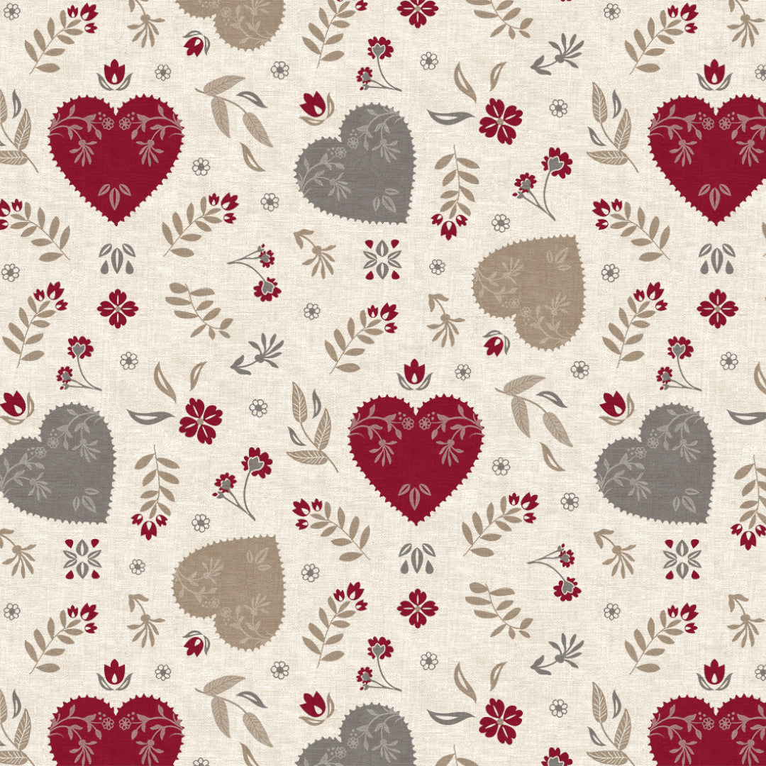 Nordfavn Hati Natur - Voksdug med dekorativt hjertemønster, mønster