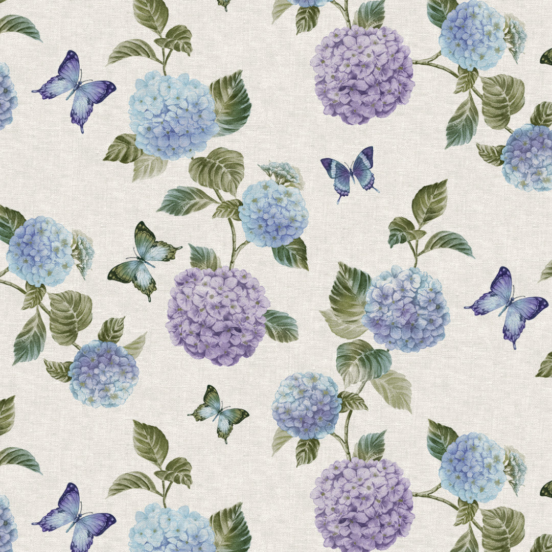 Nordfavn Hortensia Have Blå – Voksdug med sommerfugle, mønster