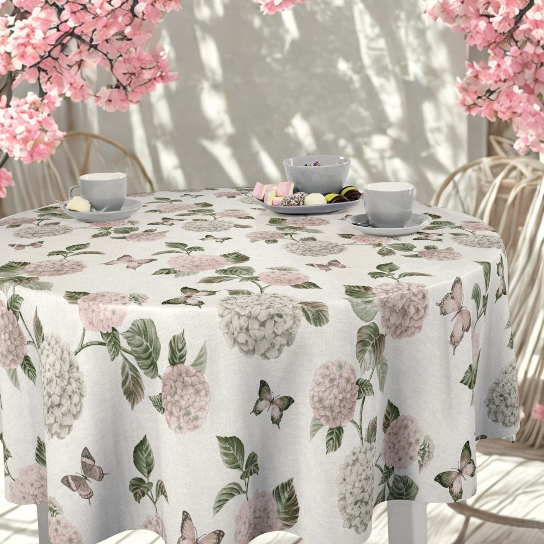 Nordfavn Hortensia Have - Voksdug med sommerfugle, rund have