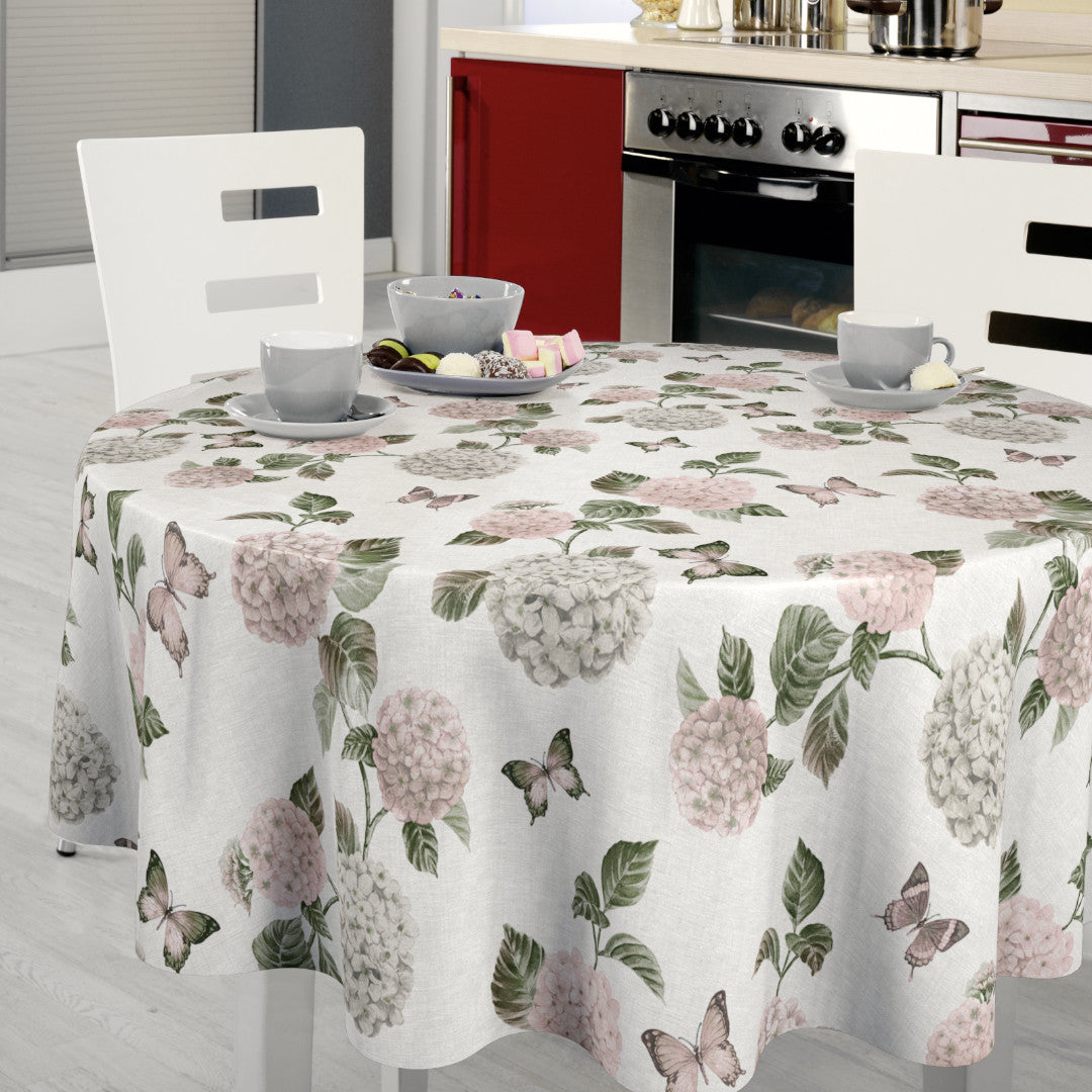 Nordfavn Hortensia Have - Voksdug med sommerfugle, rund køkken