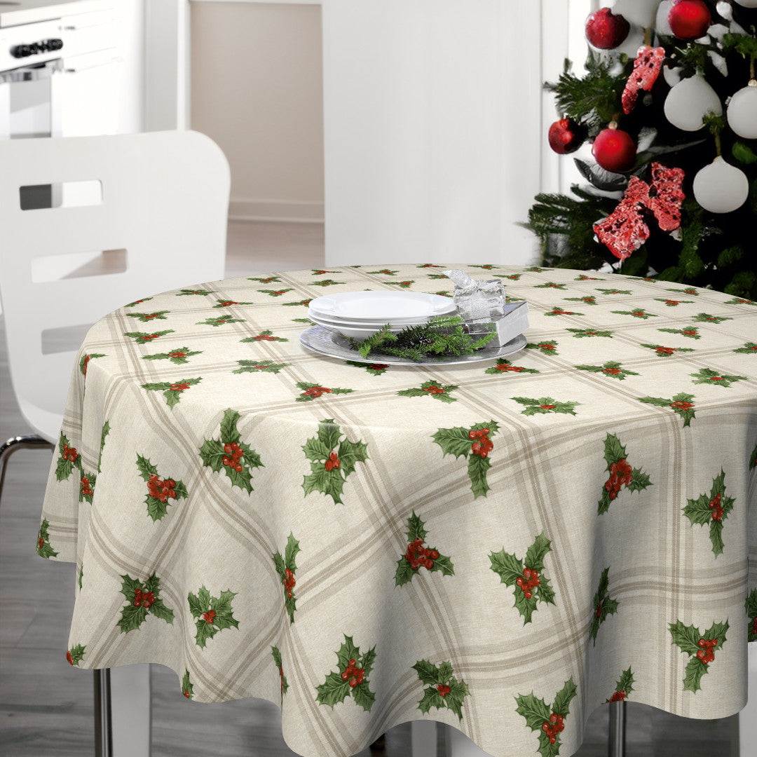 Nordfavn Houx de Noël – Rund klassisk julevoksdug med kristtorn