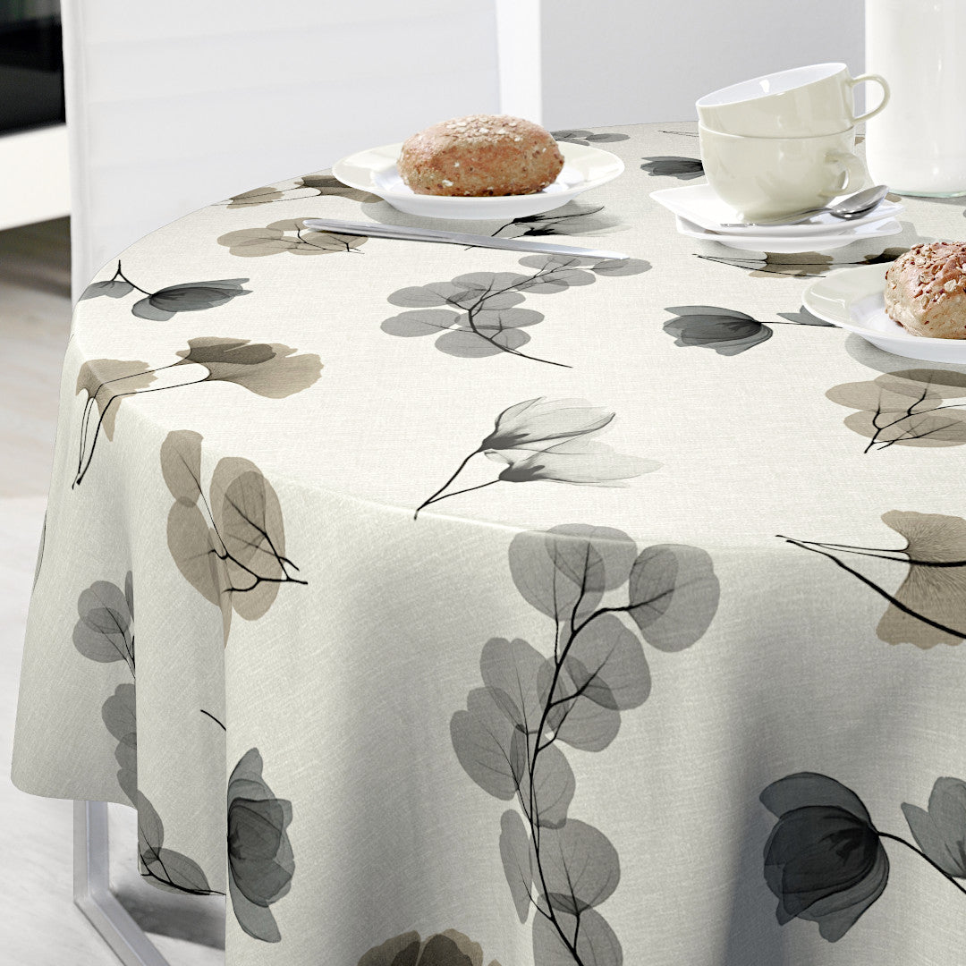 Nordfavn Organza Grey Beige – Voksdug med bladmønster, rund
