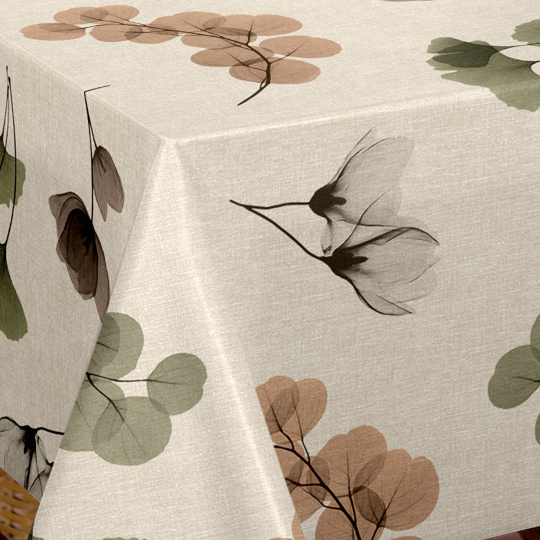 Nordfavn Organza Natur – Voksdug med let blomster- og bladmønster, hjørne