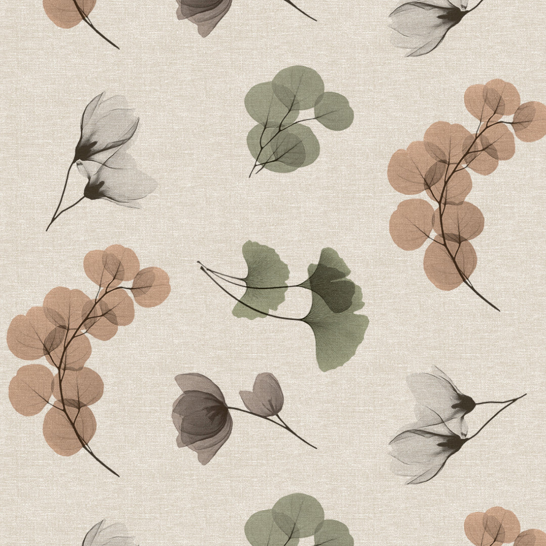 Nordfavn Organza Natur – Voksdug med let blomster- og bladmønster, miljø