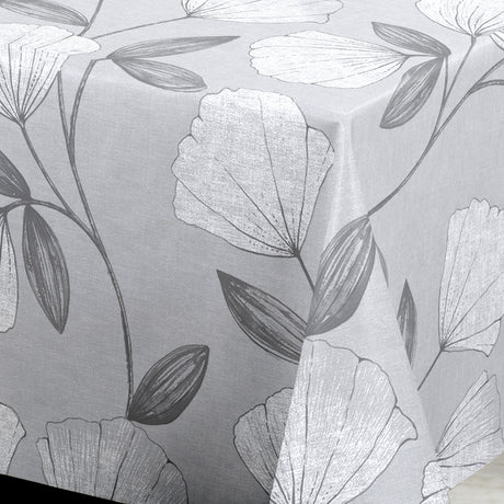 Nordfavn Shell Grå Sølv – Voksdug med elegant bladmønster, hjørne