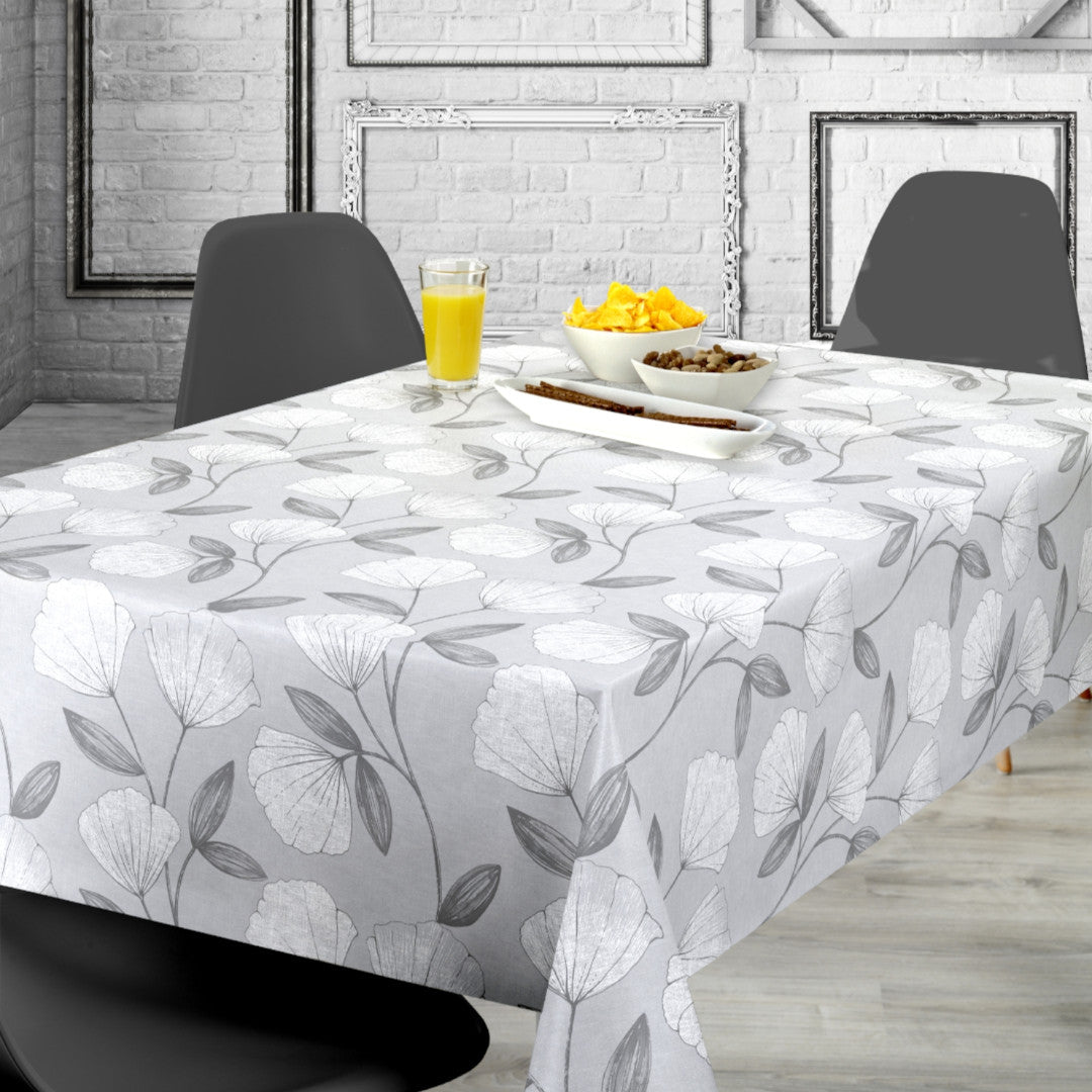 Nordfavn Shell Grå Sølv – Voksdug med elegant bladmønster