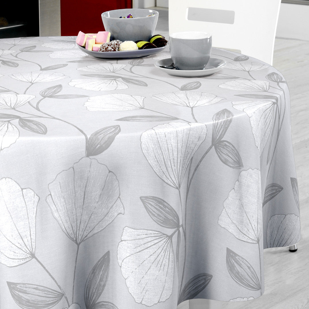 Nordfavn Shell Grå Sølv – Voksdug med elegant bladmønster, rund