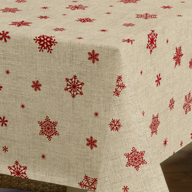 Nordfavn Snowflakes – Julevoksdug med røde snefnug og iskrystaller