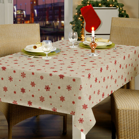 Nordfavn Snowflakes – Julevoksdug med røde snefnug og iskrystaller, miljø