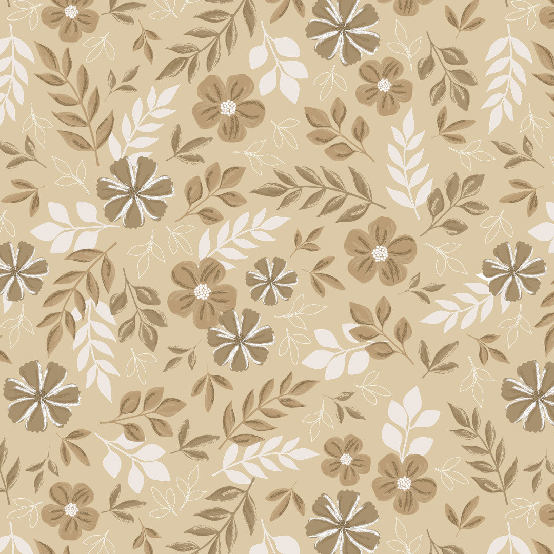Nordic Bloom Sand – Voksdug med roligt blomstermønster