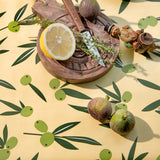 Olive It Jojoba – Captain Cook voksdug med grafisk olivenmotiv, nærbillede