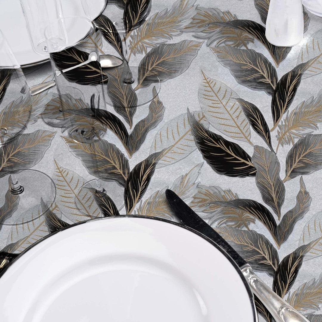 Oralia Metallic - Rund voksdug med skinnende blade, Ø 155 cm, nærbillede