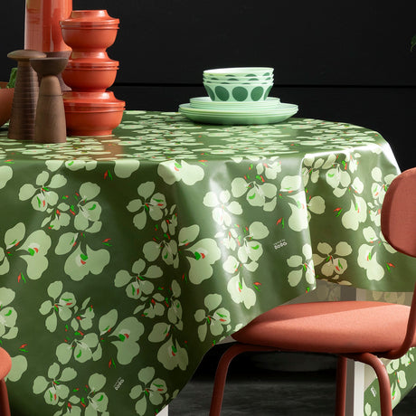 Orkide Dusty Olive – Lola voksdug med blomsterprint, hjørne